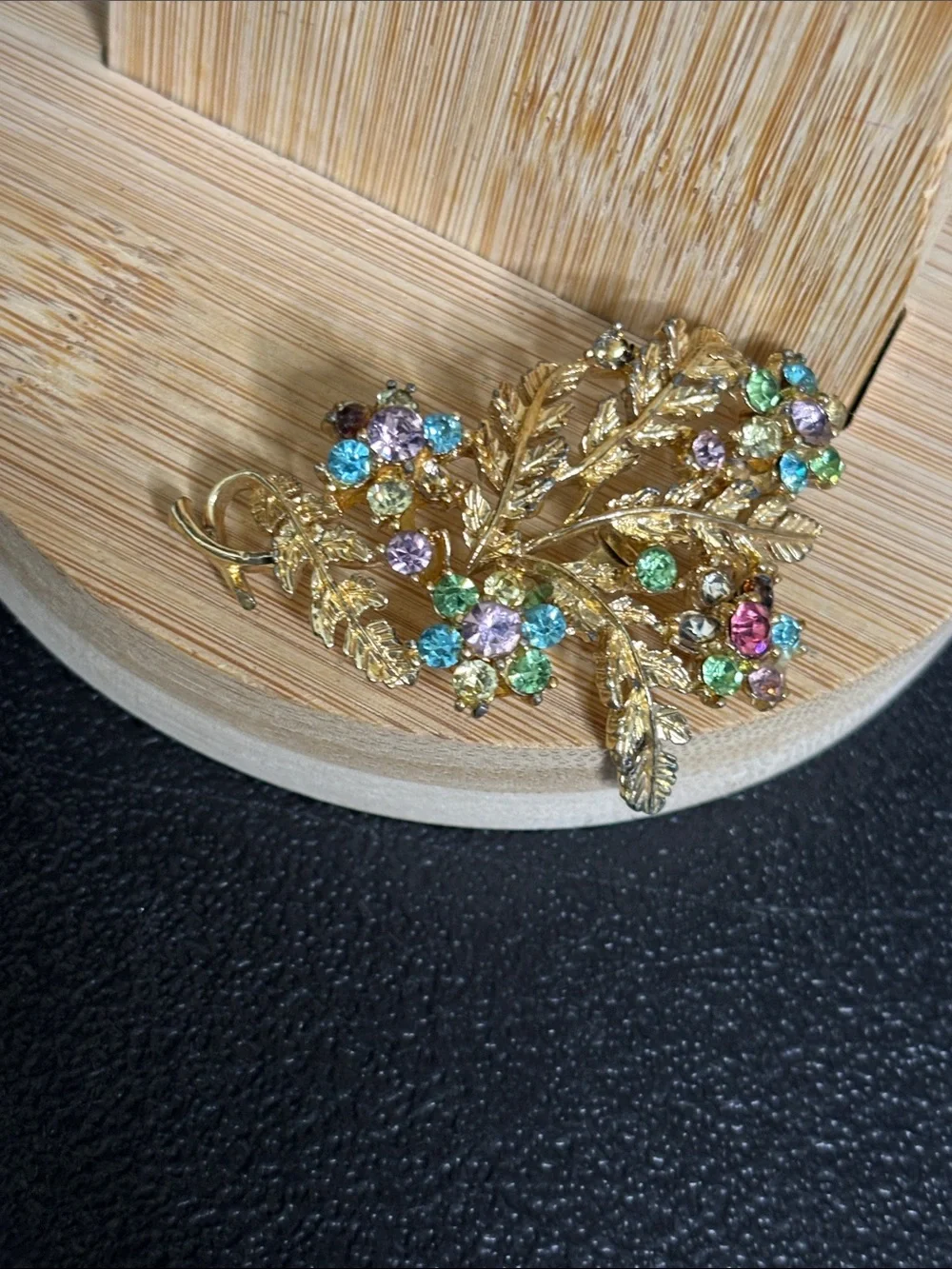 Vintage Coro Gold-Tone Floral Crystal Brooch - Multicolor Elegant